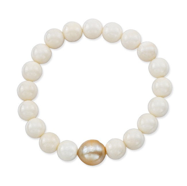 Buffalo Bone Stretch Bracelet with Fresh Water Pearl