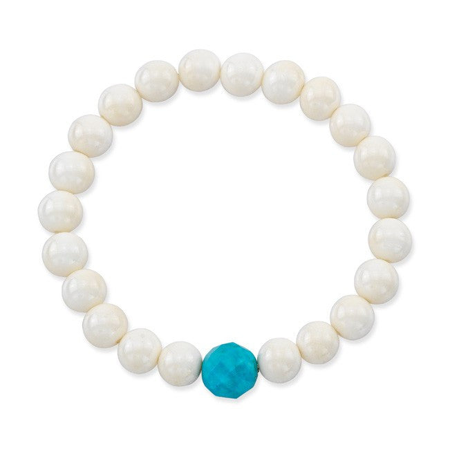 Buffalo Bone Stretch Bracelet with Reconstructed Turquoise