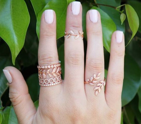 14KT White Gold Diamond Leaf Knuckle Ring