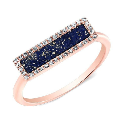 14KT Rose Gold  Lapis Lazuli Diamond Bar Ring