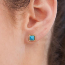 14KT White Gold Turquoise Diamond Pyramid Large Stud Earrings