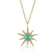 14KT Yellow Gold Opal Diamond Starburst Necklace