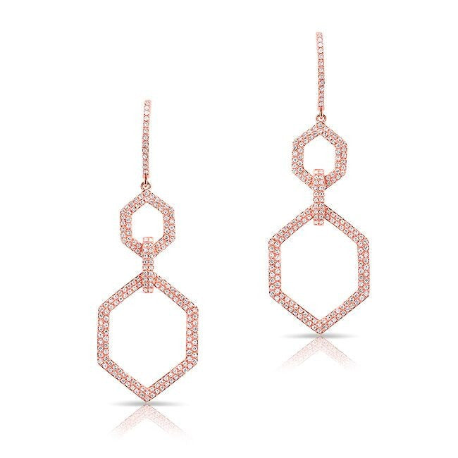 14KT Rose Gold Diamond Latch Drop Earrings