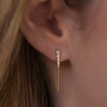 14KT Yellow Gold Diamond Bezel Bar Chain Stud Earrings