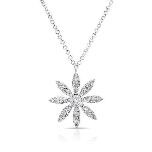 14KT White Gold Diamond Edgy Daisy Flower Necklace