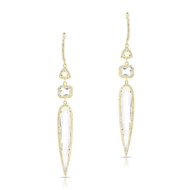 14KT Yellow Gold White Topaz Diamond Grace Drop Earrings