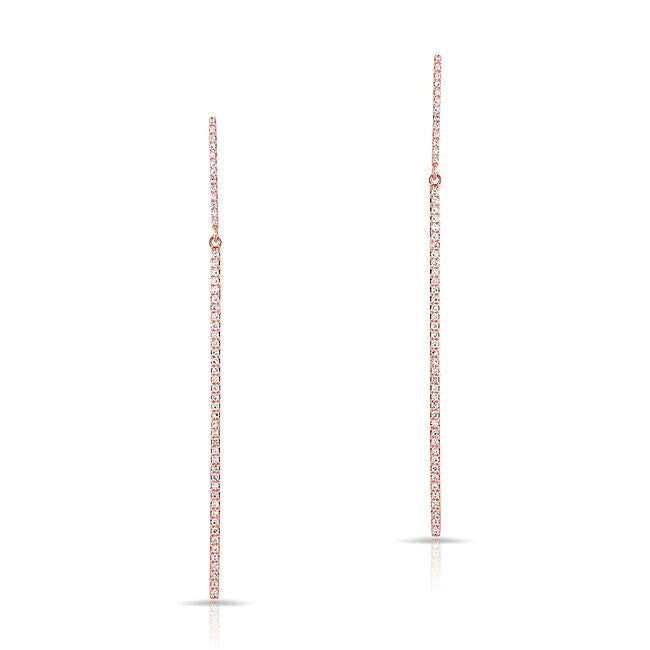 14KT Rose Gold Double Thin Diamond Bar Earrings