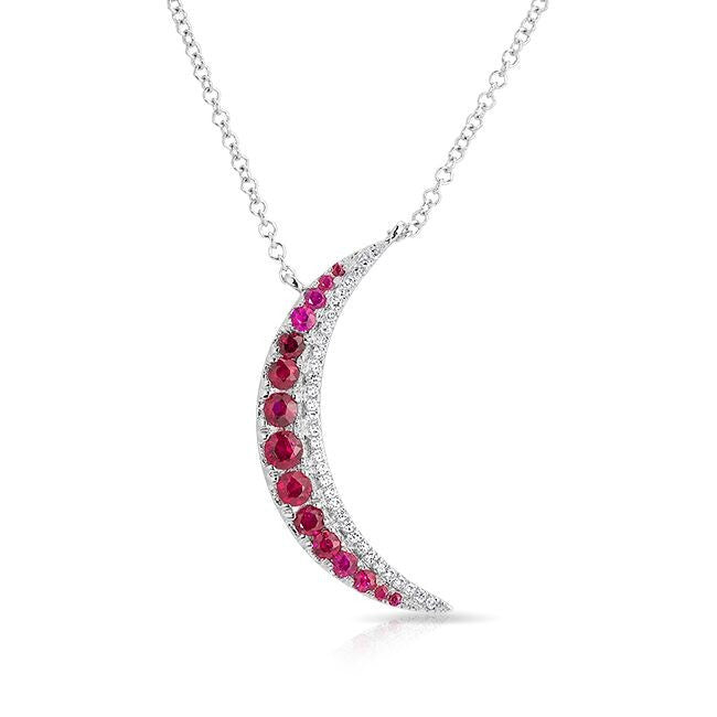 14KT White Gold Ruby Moon Diamond Necklace