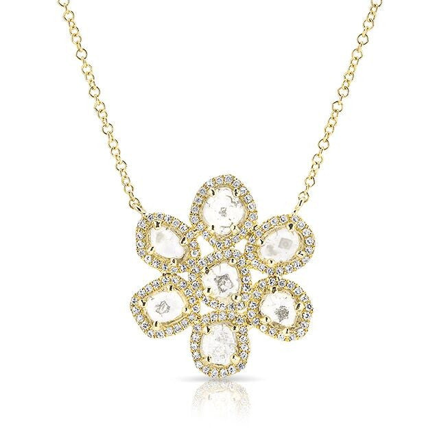 14KT Yellow Gold Diamond Slice Mae Small Flower Necklace