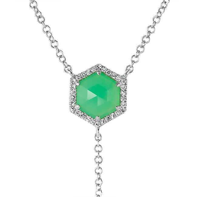 14KT White Gold Chrysoprase Diamond Flirt Lariat Necklace