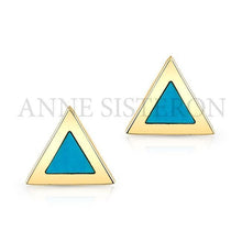 14KT Yellow Gold and Turquoise Triangle Stud Earrings