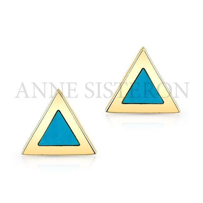 14KT Yellow Gold and Turquoise Triangle Stud Earrings
