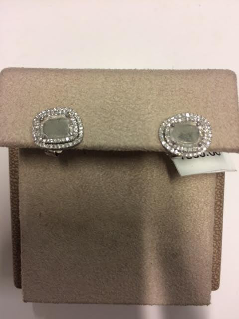 14KT White Gold Diamonds Slice Double Halo Diamond Studs
