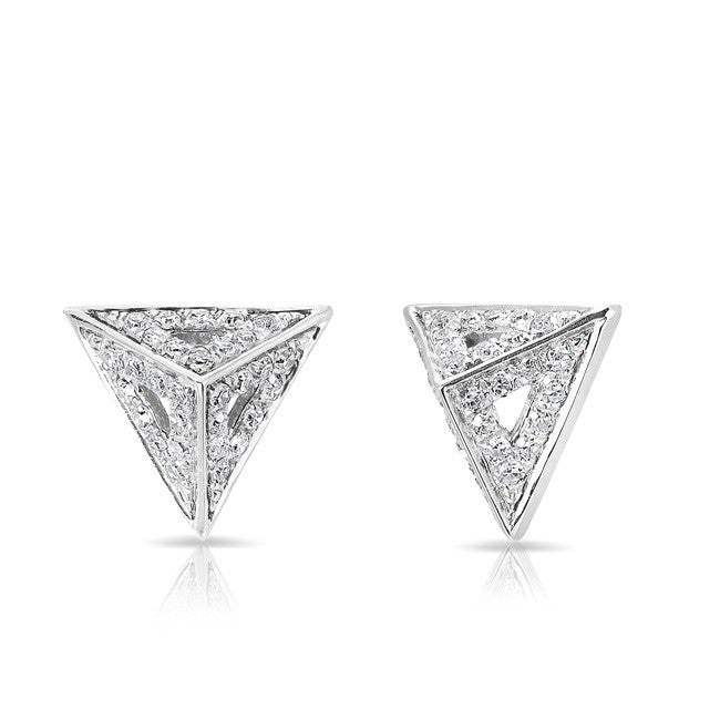 14KT White Gold Diamond Pyramid Triangle Cutout Stud Earrings