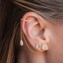 14KT Rose Gold Diamond Pear Stud and Ear Cuff Chain Earrings