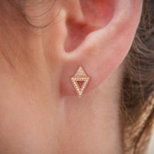 14KT White Gold Diamond Double Triangle Open Stud Earrings