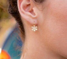 14KT Yellow Gold Diamond Daisy Flower Wireback Earrings