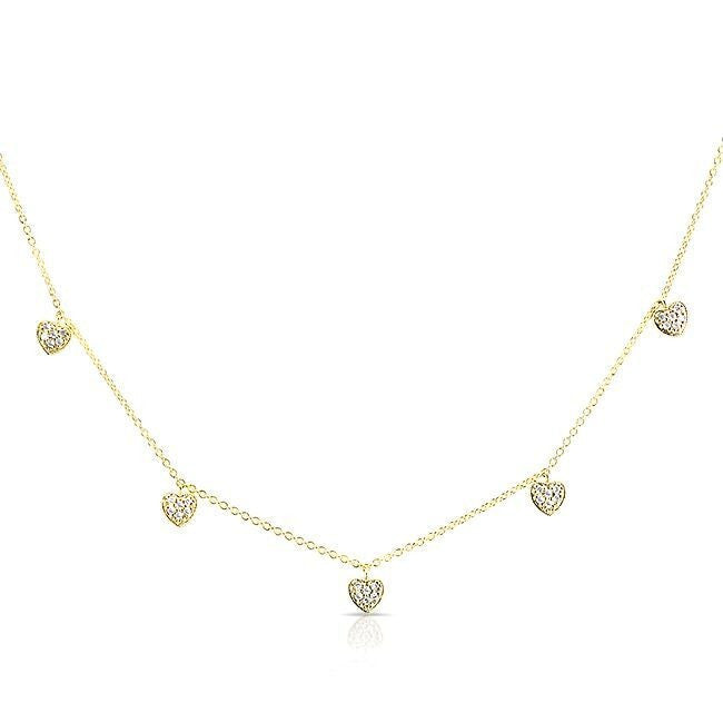 14KT Yellow Gold Diamond Hearts Necklace