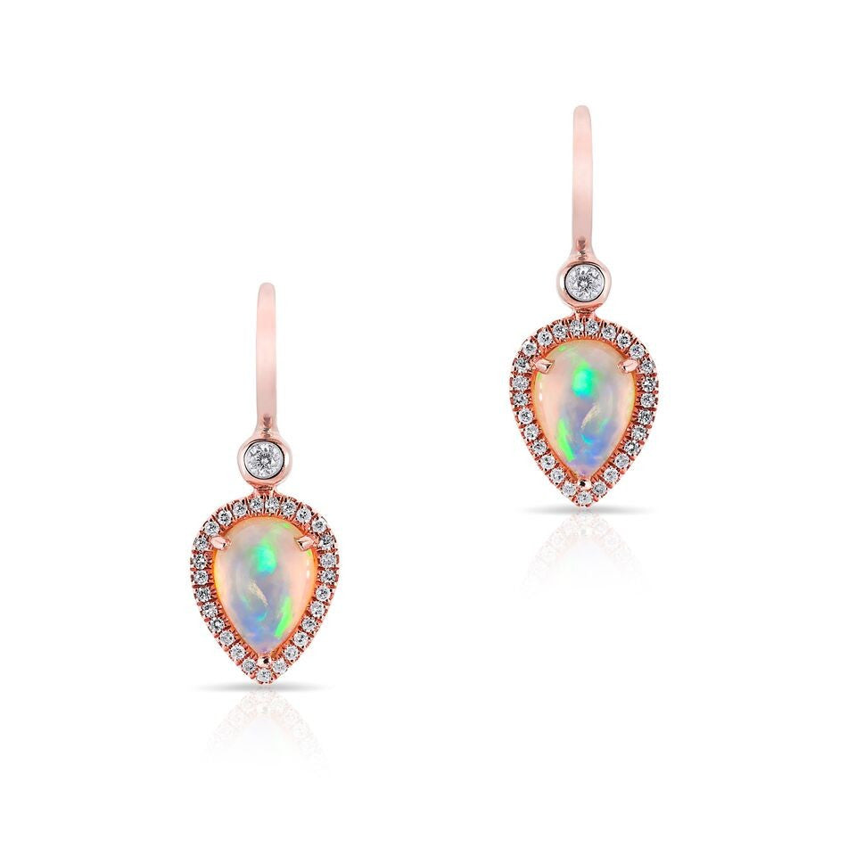 14KT Rose Gold Opal Diamond Pear Drop Earrings