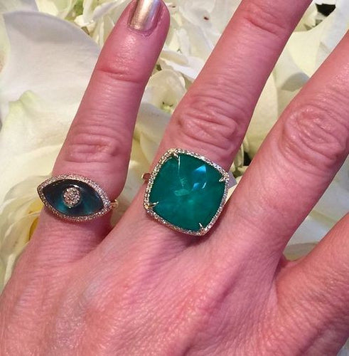 14KT Rose Gold Diamond Blue Topaz Evil Eye  Ring