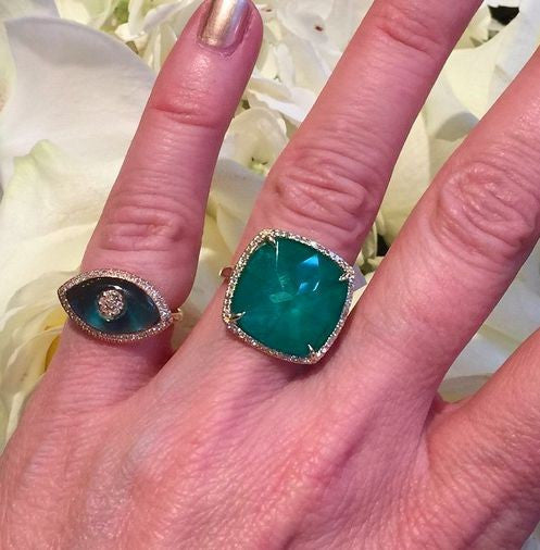 14KT Rose Gold Diamond Blue Topaz Evil Eye  Ring