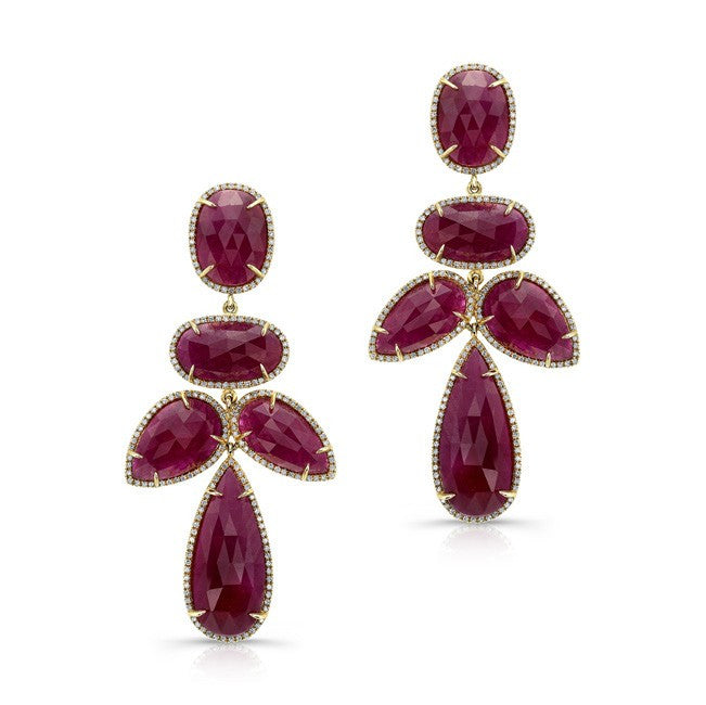 14KT Yellow Gold Ruby Diamond Earrings