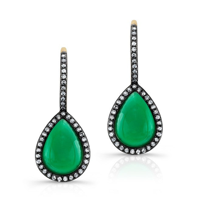 14KT Yellow Gold Green Agate Diamond Rosecut Earrings
