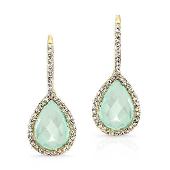 14KT Yellow Gold Green Amethyst Diamond Rosecut Earrings