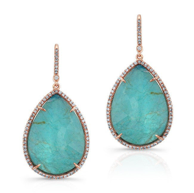 14KT Rose Gold Blue Apatite Diamond Earrings