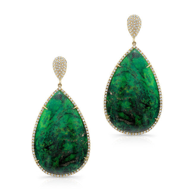 14KT Yellow Gold Green Turquoise Diamond Earrings