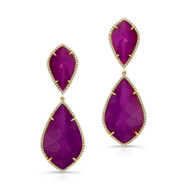 14KT Yellow Gold Alunite Diamond Rose Cut Drop Earrings