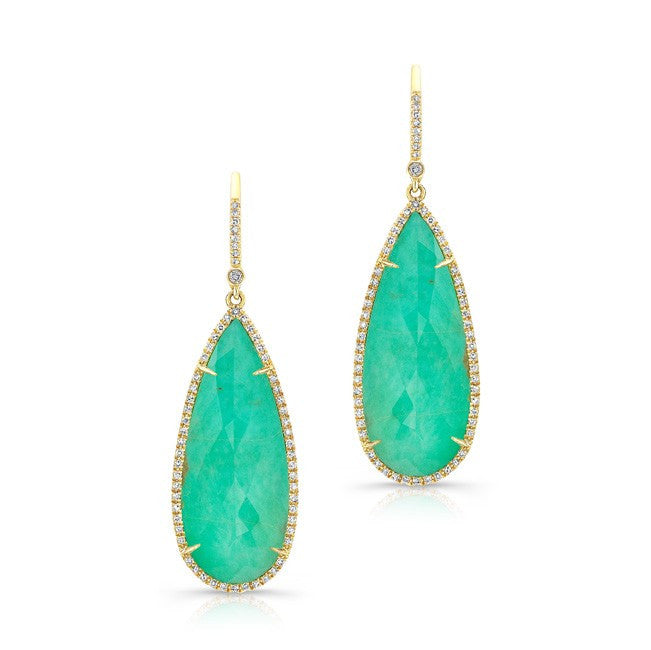 14KT Yellow Gold Turquoise Diamond Rose Cut Earrings