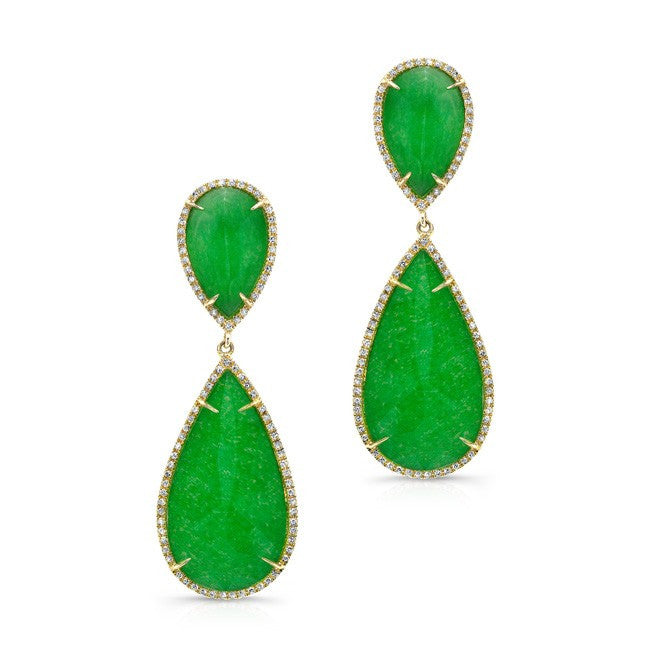 14KT Yellow Gold Jade Diamond Earrings