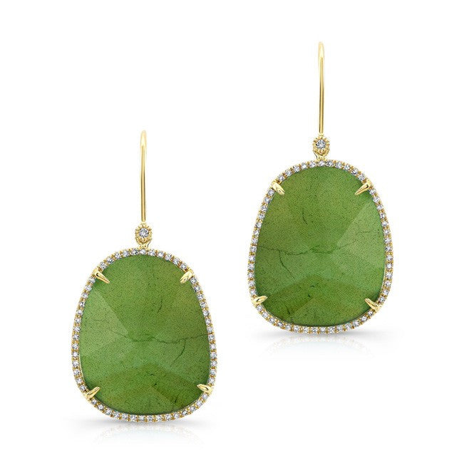 14KT Yellow Gold Green Tourmaline Diamond Earrings