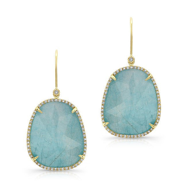 14KT Yellow Gold Blue Apatite Diamond Earrings