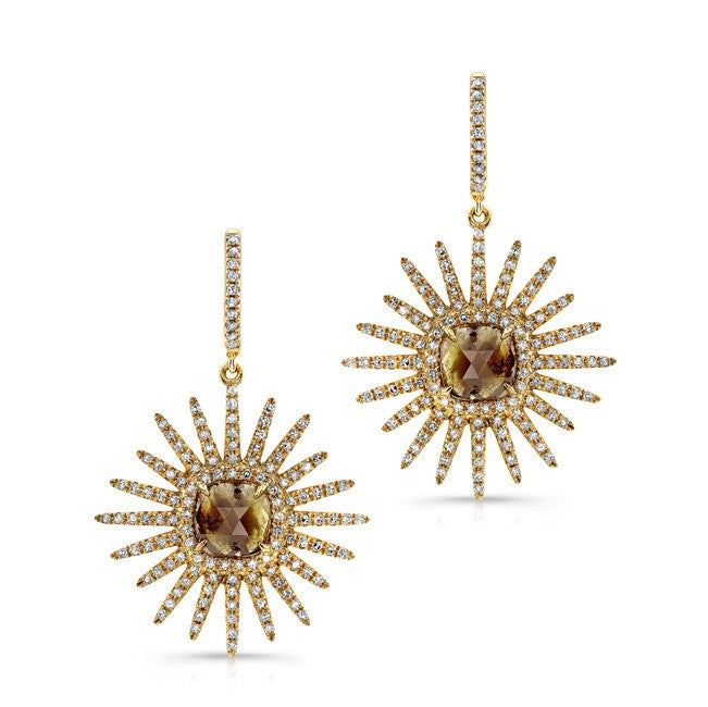 18KT Yellow Gold Starburst Diamond Earrings