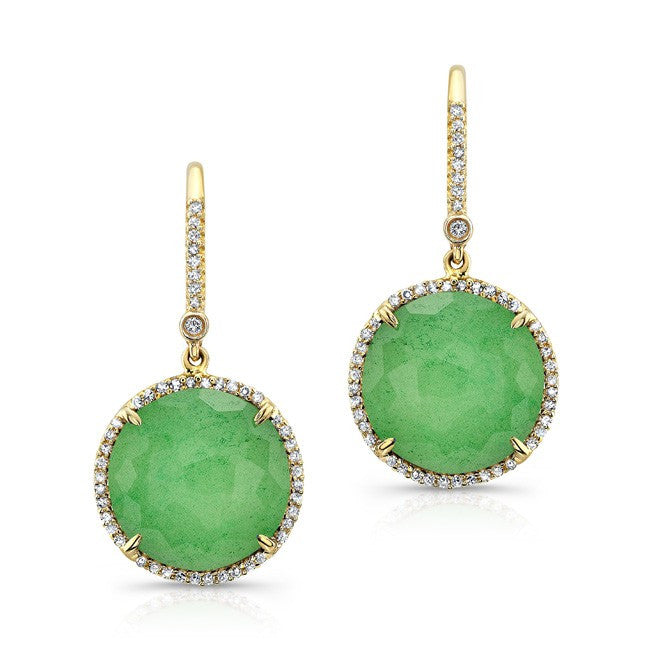 14KT Yellow Gold Chrysoprase Diamond Round Earrings