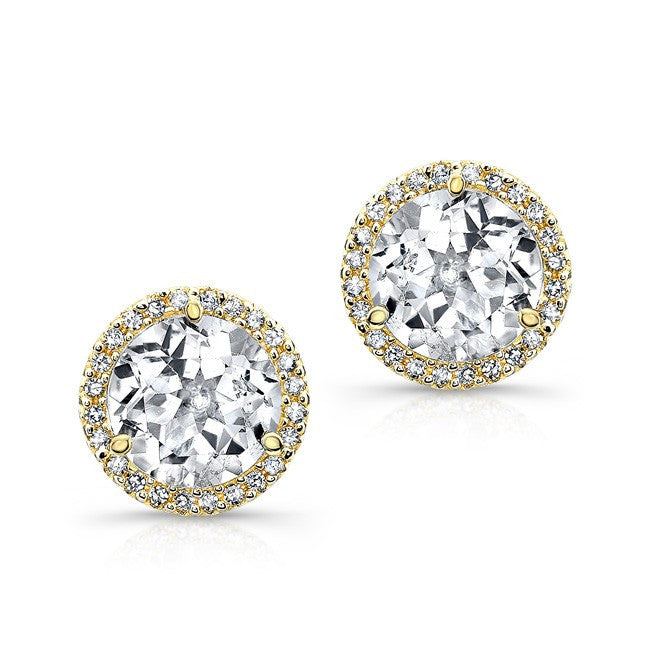 14KT Yellow Gold White Topaz Diamond Stud Earrings