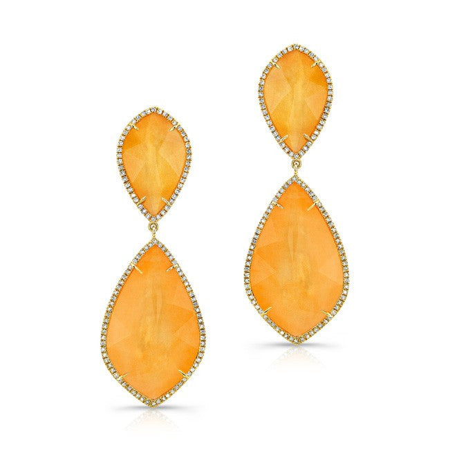14KT Yellow Gold Orange Mother of Pearl Diamond Earrings