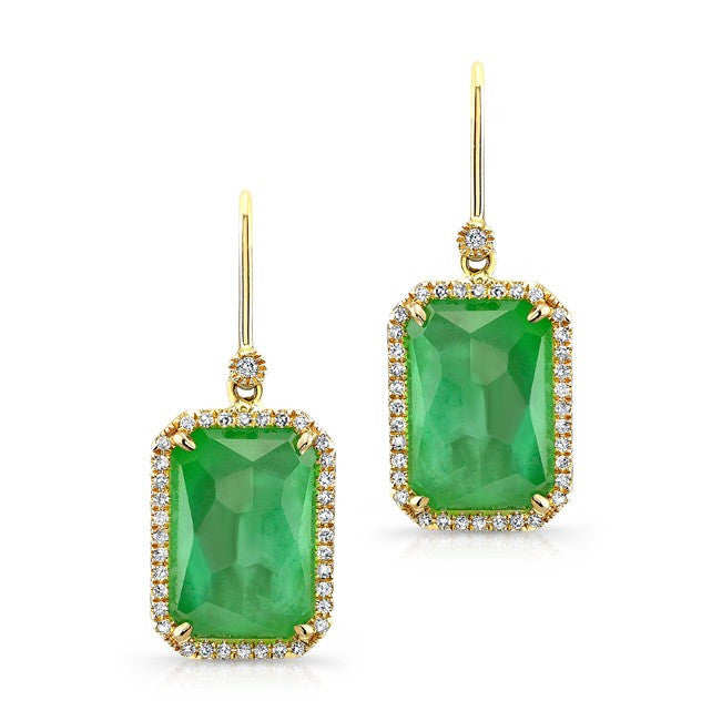 14KT Yellow Gold Mint Green Tourmaline Diamond Earrings