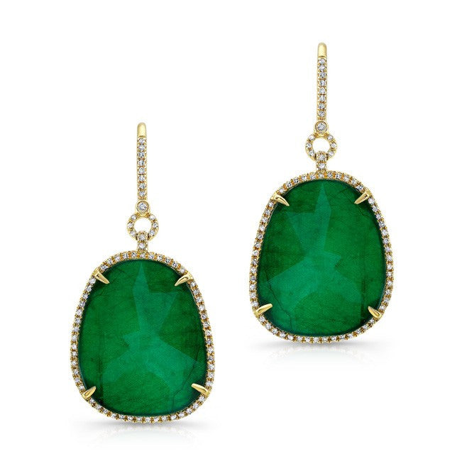 14KT Yellow Gold Emerald Diamond Earrings
