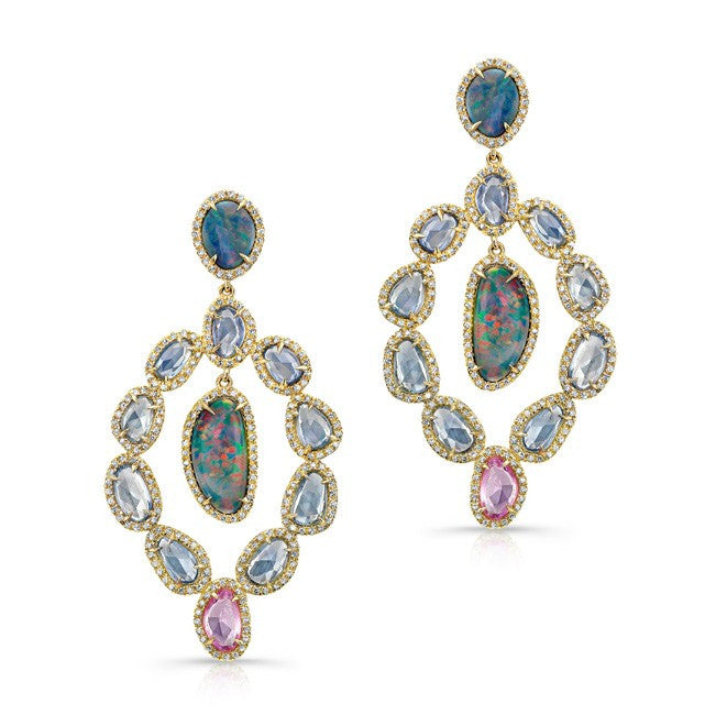 14KT Yellow Gold Opal Sapphire Earrings