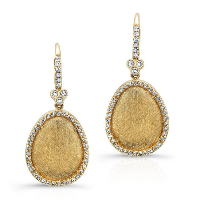 14KT Yellow Gold Diamond Fancy Shape Triple Bezel Earrings