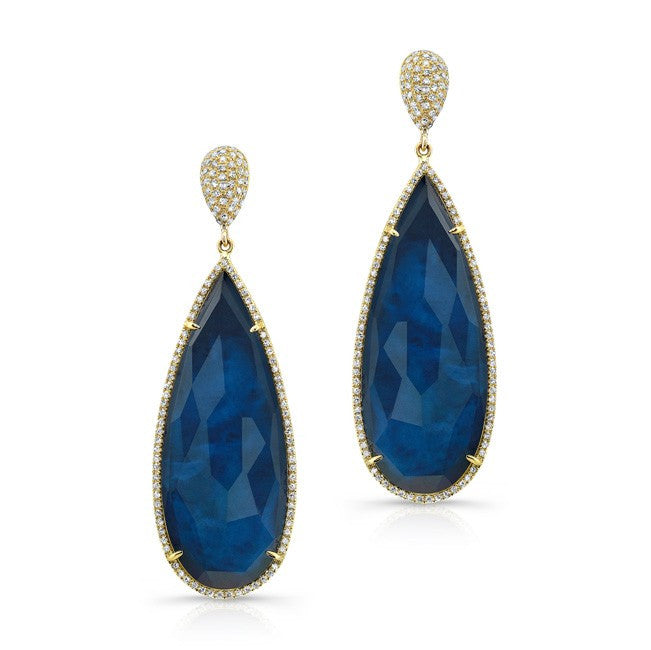 14KT Yellow Gold Dark Azul Diamond Earrings