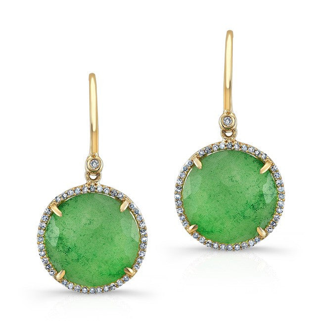 14KT Yellow Gold Jade Diamond Round Earrings