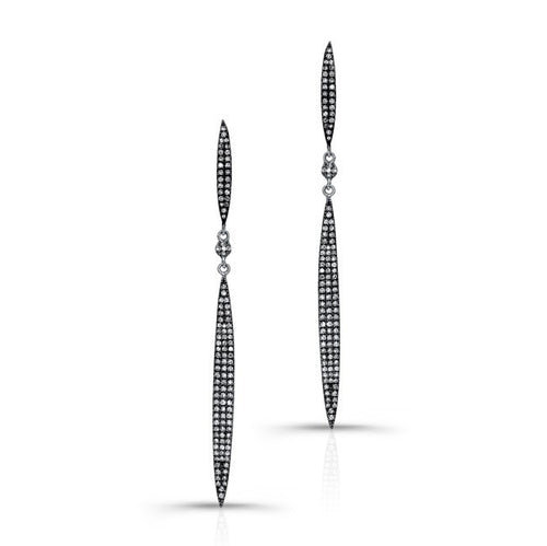 14KT Oxidized White Gold Diamond Double Petal Earrings