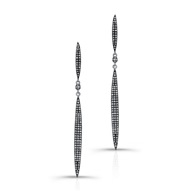 14KT Oxidized White Gold Diamond Double Petal Earrings