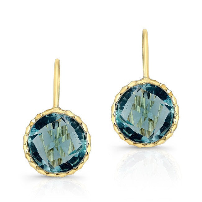 14KT Yellow Gold Blue Topaz Earrings