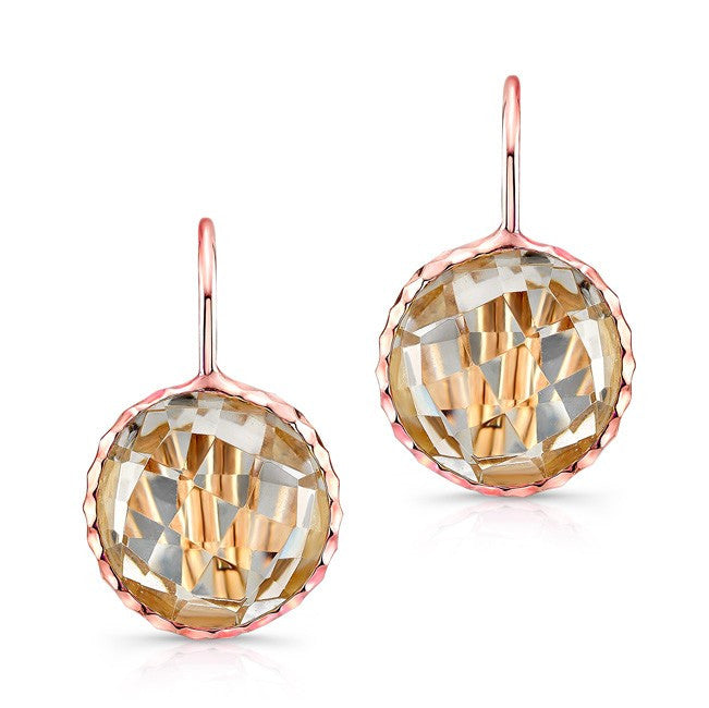 14KT Rose Gold White Topaz Small Round Earrings
