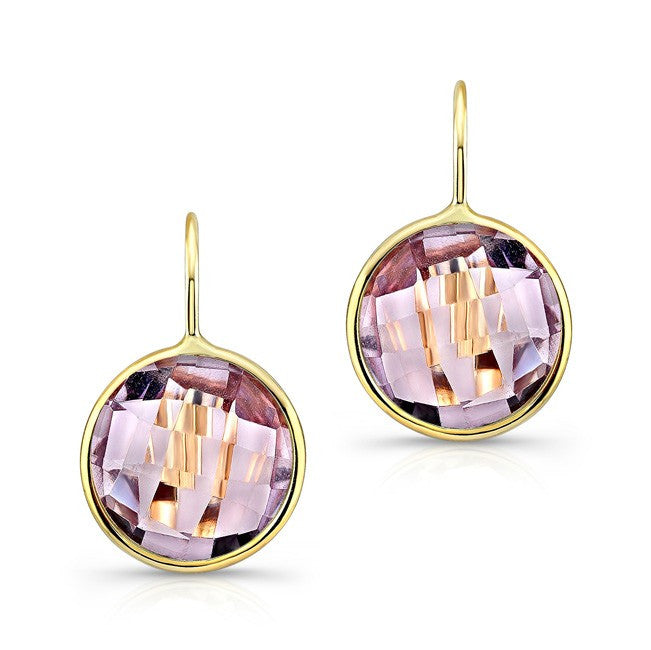 14KT Yellow Gold Pink Amethyst Earrings